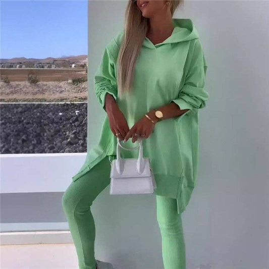 Leisure Slit Hoodie And Tight Pants Set