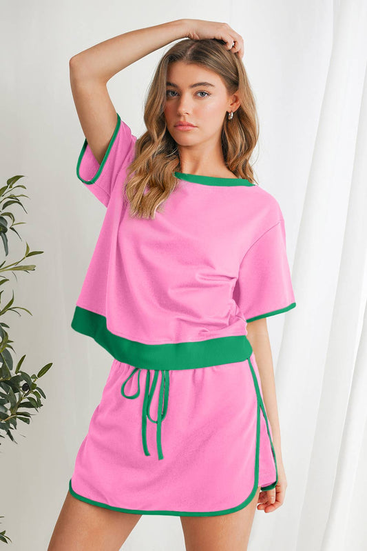 Colorblock Drop Shoulder T Shirt & Skirt Set