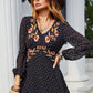 Embroidered V - Neck Long Sleeve Dress - 7 Semicolon Couture