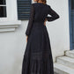 Embroidered V - Neck Long Sleeve Dress - 7 Semicolon Couture