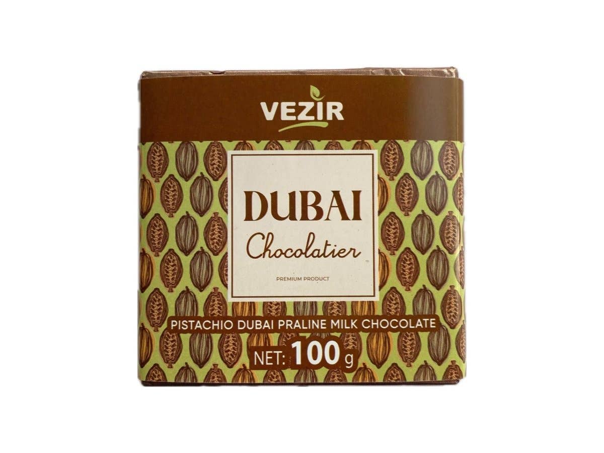 VEZIR-Pistachio Praline Dubai Chocolate Bar – 100 gram