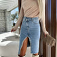 Solid Color Denim Split Skirt