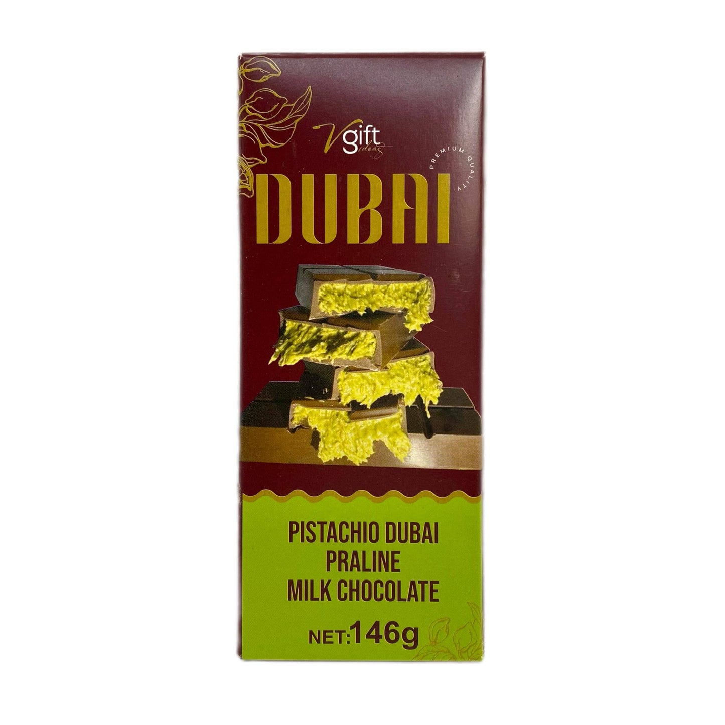 VGift-Pistachio Praline Dubai Chocolate Bar – 146g