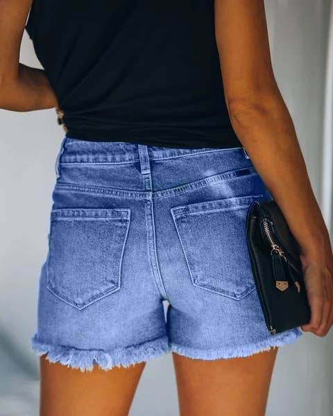High-Waisted Ripped Stretch Denim Shorts for Summer - 7 Semicolon Couture