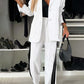 Full Size Contrast Lapel Collar Top and Pants Set - 7 Semicolon Couture