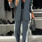 Full Size Contrast Lapel Collar Top and Pants Set - 7 Semicolon Couture