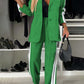 Full Size Contrast Lapel Collar Top and Pants Set - 7 Semicolon Couture