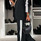 Full Size Contrast Lapel Collar Top and Pants Set - 7 Semicolon Couture