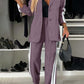 Full Size Contrast Lapel Collar Top and Pants Set - 7 Semicolon Couture