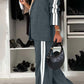 Full Size Contrast Lapel Collar Top and Pants Set - 7 Semicolon Couture