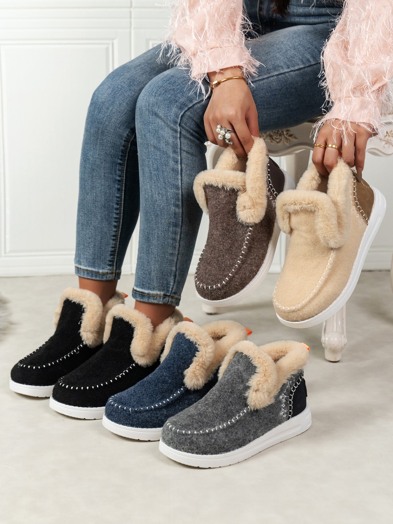 Furry Suede Round Toe Flat Sneakers - 7 Semicolon Couture