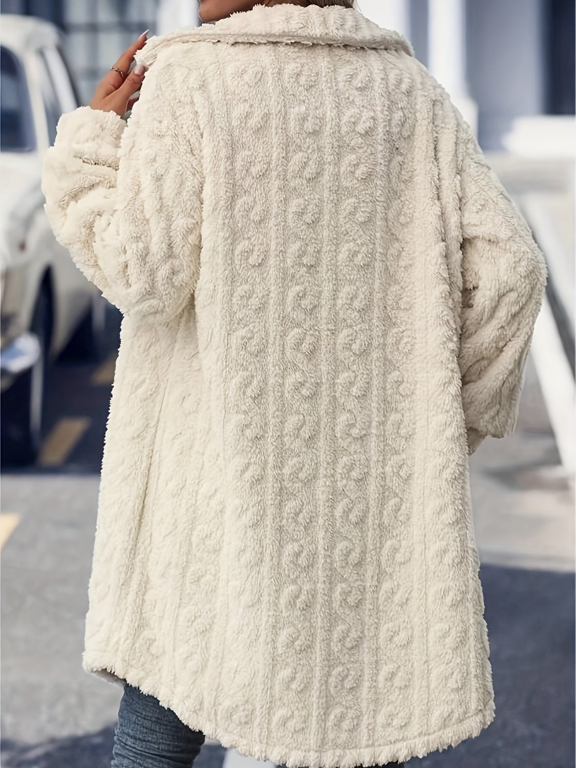 Fuzzy Button Up Long Sleeve Longline Coat - 7 Semicolon Couture