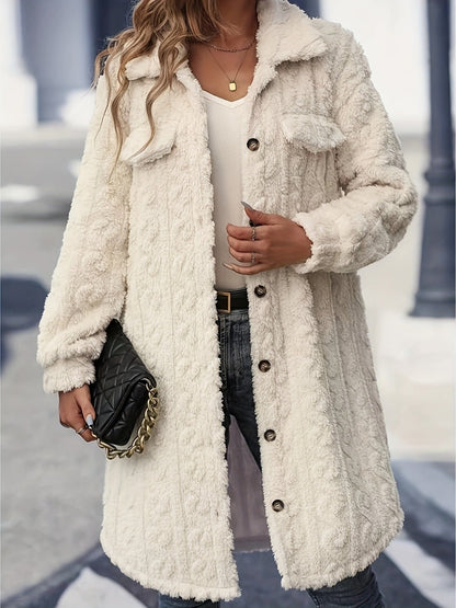 Fuzzy Button Up Long Sleeve Longline Coat - 7 Semicolon Couture