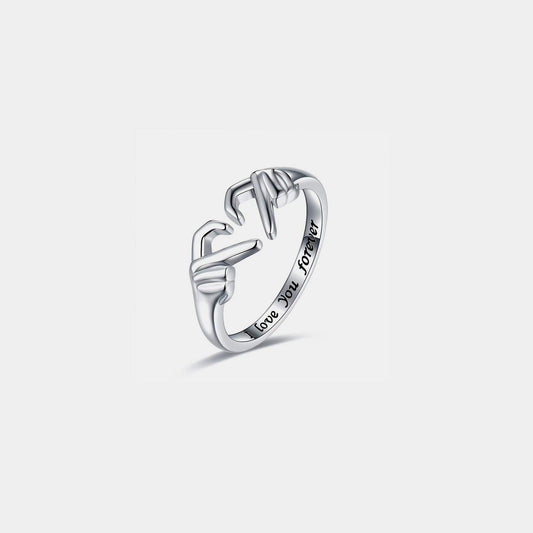 Hand Heart Shape 925 Sterling Silver Open Ring - 7 Semicolon Couture