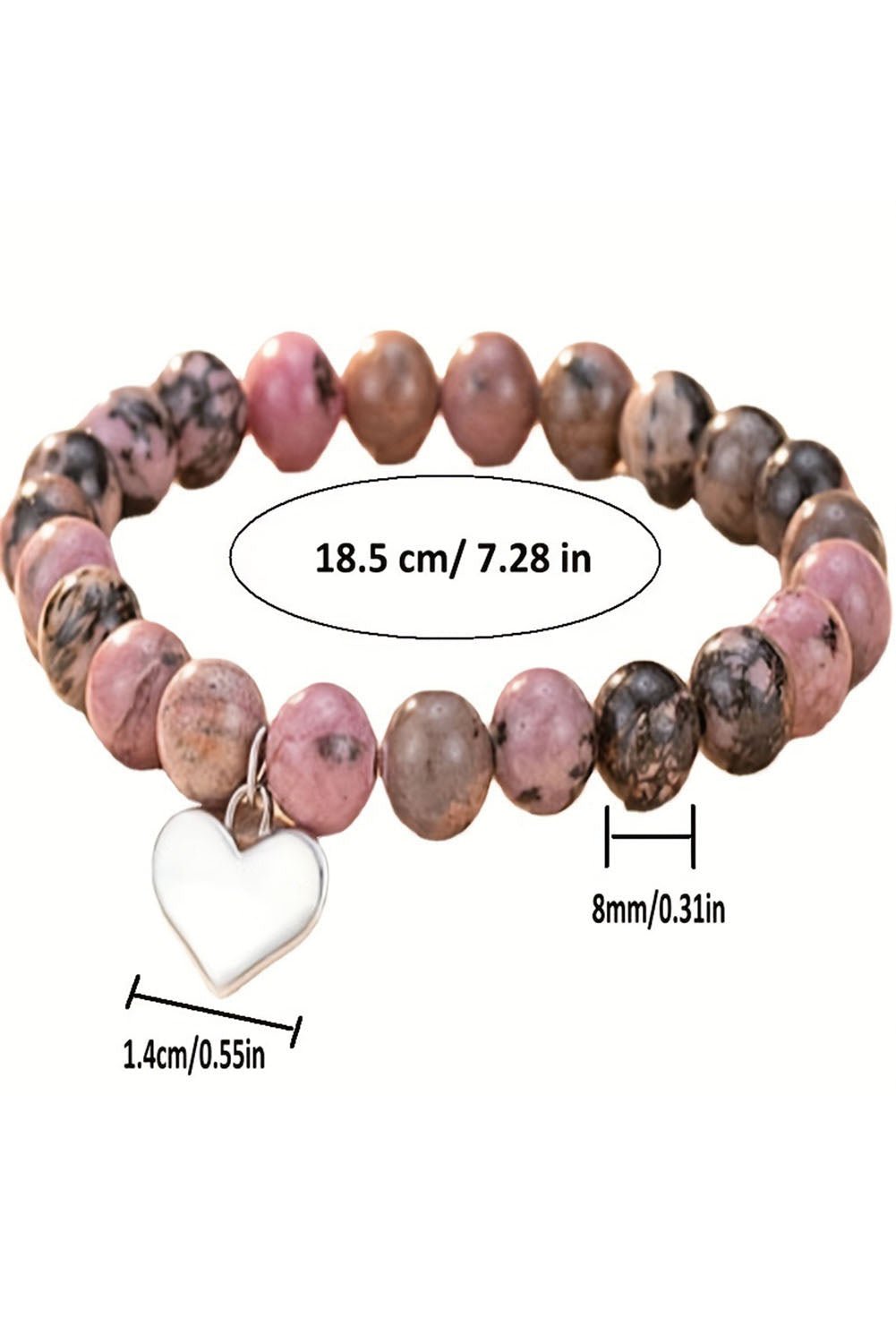 Heart Pendant Beaded Bracelet - 7 Semicolon Couture