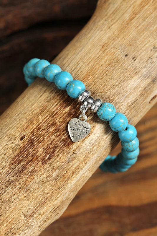 Heart Pendant Turquoise Beads Western Bracelet - 7 Semicolon Couture