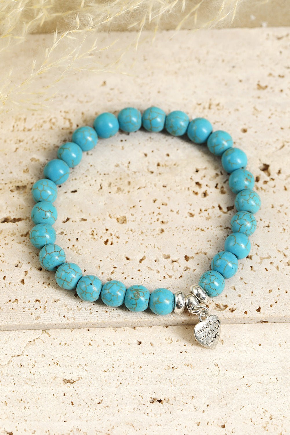 Heart Pendant Turquoise Beads Western Bracelet - 7 Semicolon Couture