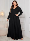 Honey Plus Size Cutout V - Neck Long Sleeve Maxi Dress - 7 Semicolon Couture