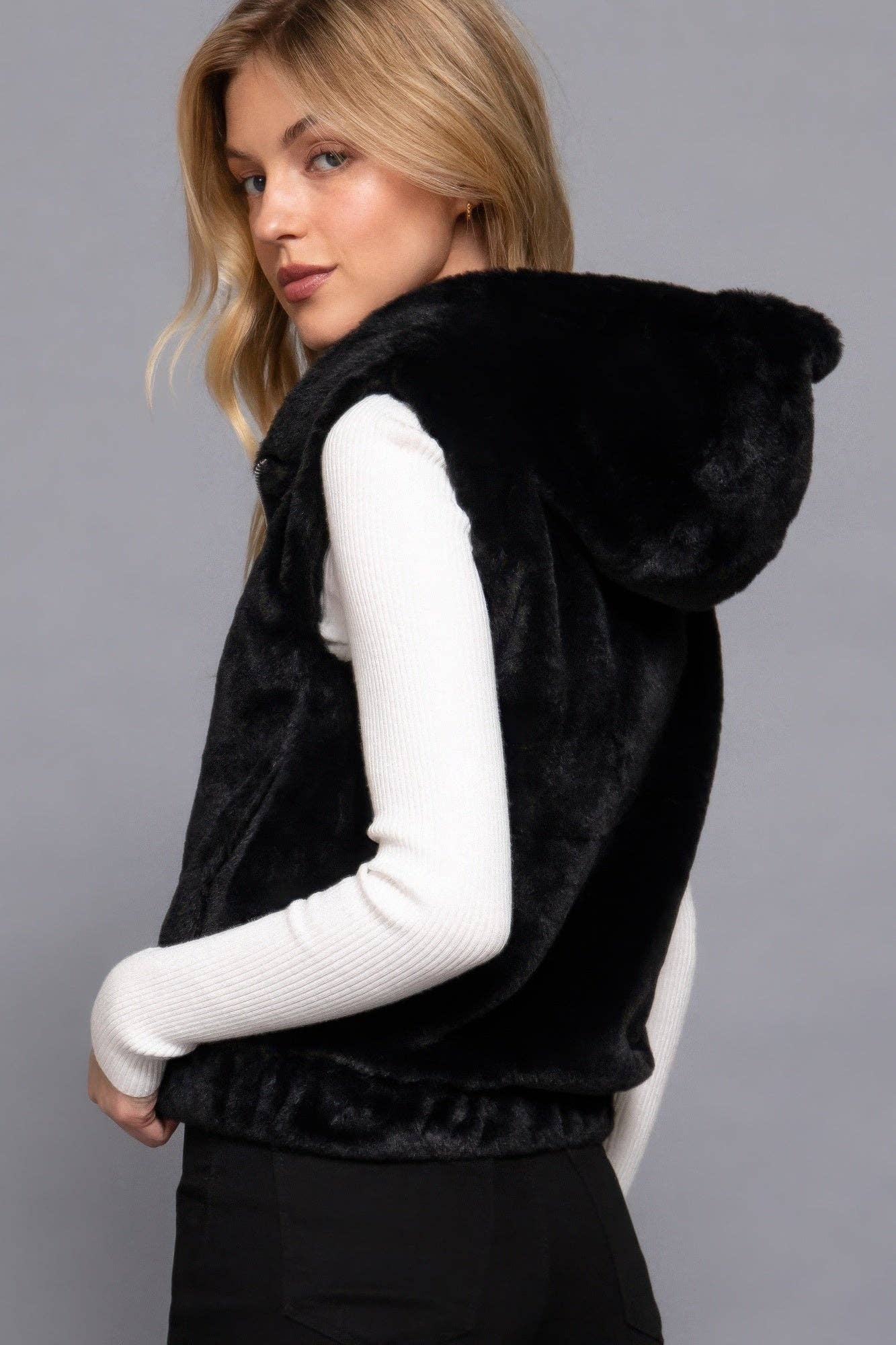 Hoodie Faux Fur Vest - 7 Semicolon Couture