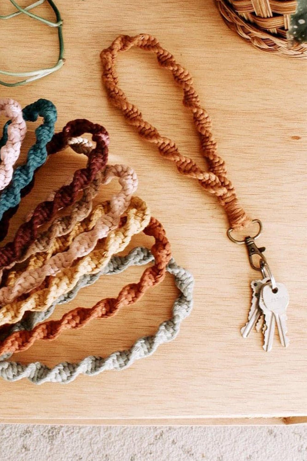 Khaki Twist Braided Wristlet Keychain - 7 Semicolon Couture