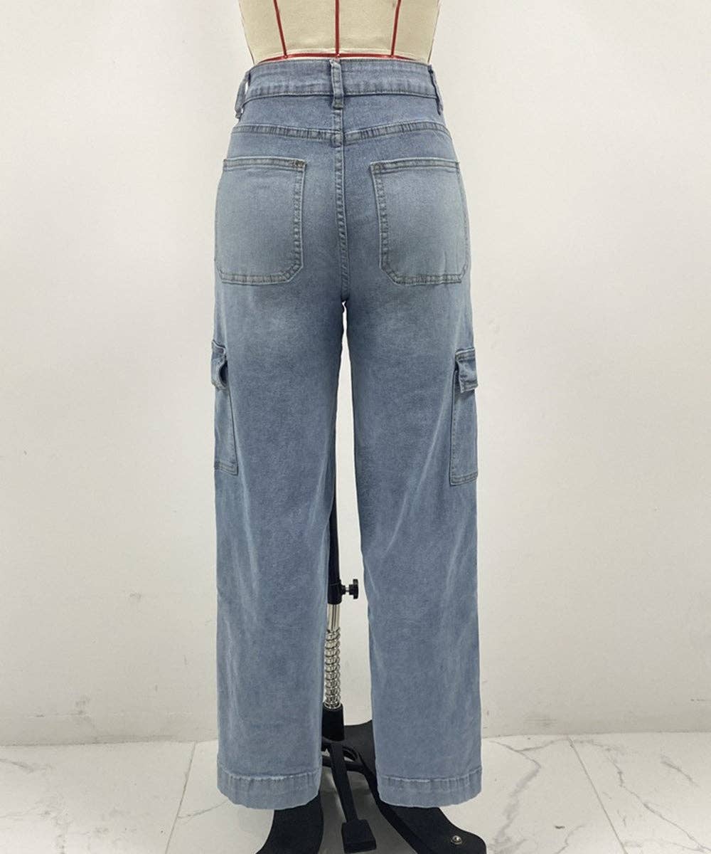 Lace - Up Multi - Pocket Straight - Leg Denim Jeans - 7 Semicolon Couture