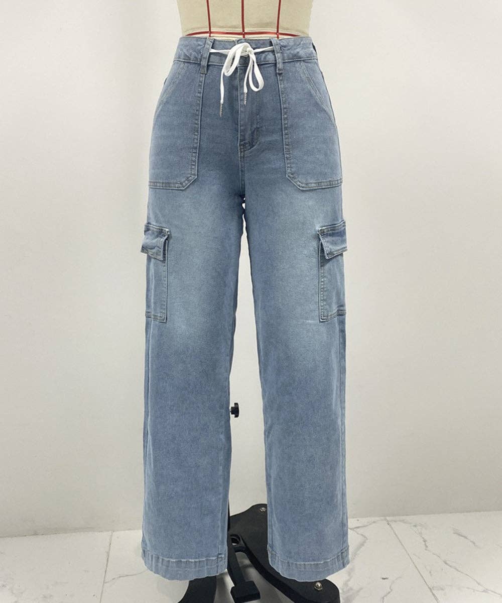 Lace - Up Multi - Pocket Straight - Leg Denim Jeans - 7 Semicolon Couture