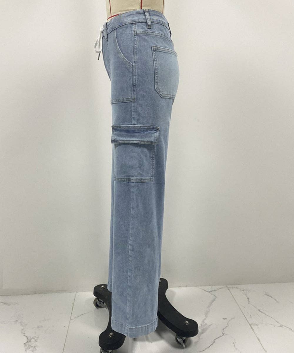 Lace - Up Multi - Pocket Straight - Leg Denim Jeans - 7 Semicolon Couture