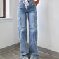 Lace - Up Multi - Pocket Straight - Leg Denim Jeans - 7 Semicolon Couture