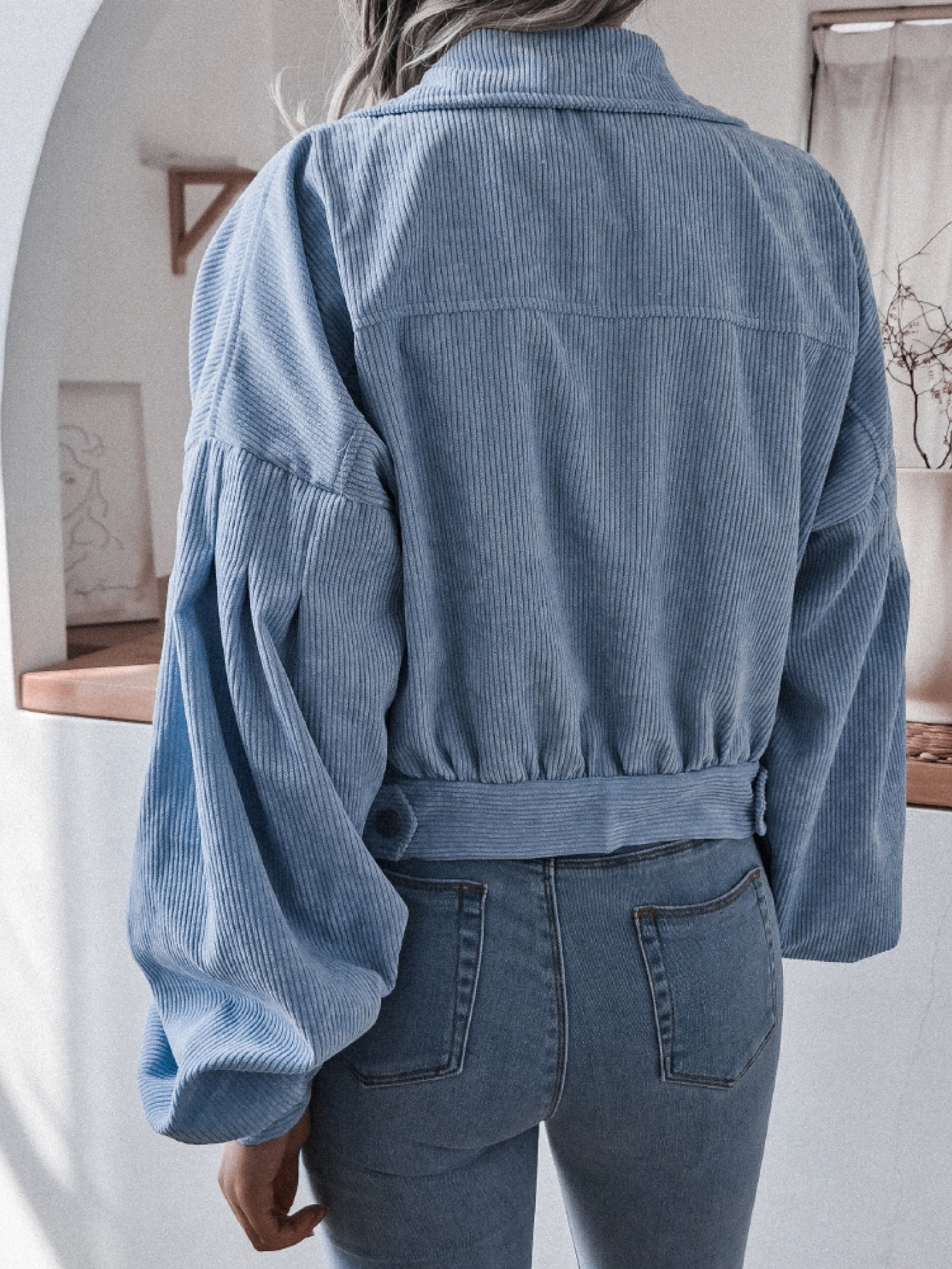 Lantern Sleeve Cropped Corduroy Jacket - 7 Semicolon Couture