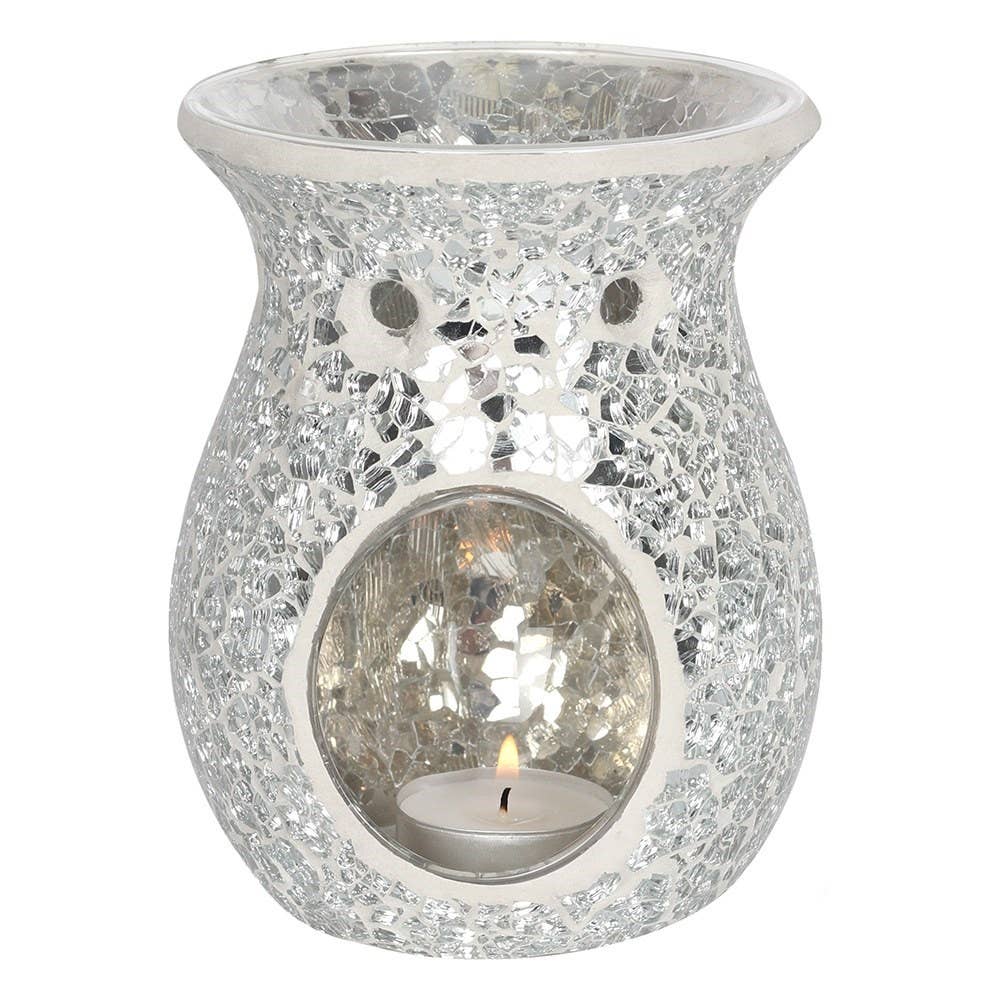 Large Silver Crackle Oil Burner and Wax Warmer - 7 Semicolon Couture