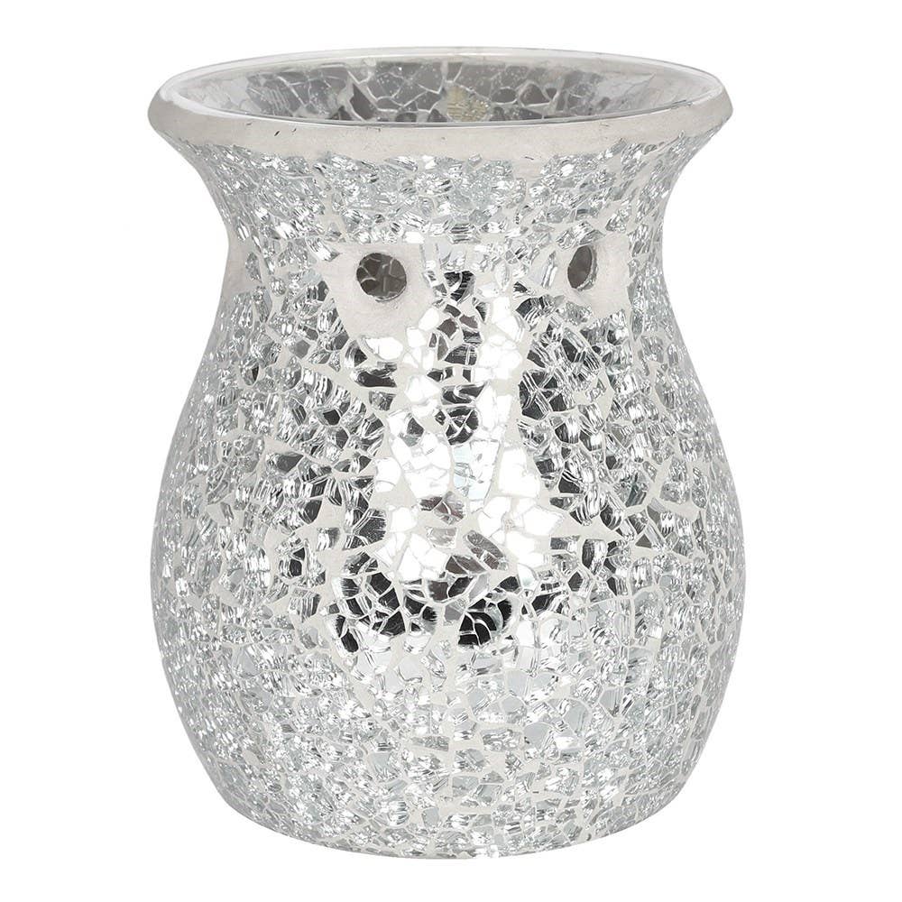 Large Silver Crackle Oil Burner and Wax Warmer - 7 Semicolon Couture