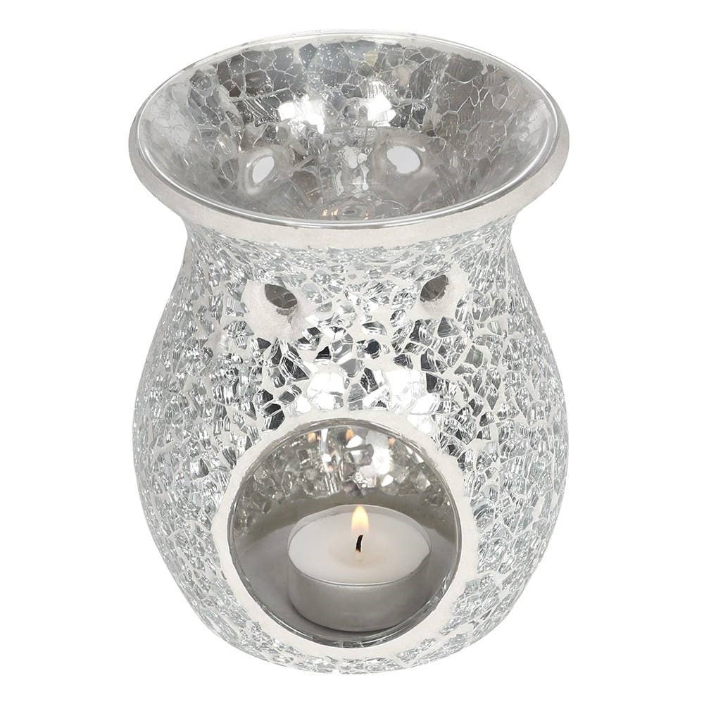 Large Silver Crackle Oil Burner and Wax Warmer - 7 Semicolon Couture