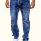 Men's Straight Leg Distressed Jeans - Dark Blue - 7 Semicolon Couture