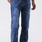 Men's Straight Leg Distressed Jeans - Dark Blue - 7 Semicolon Couture