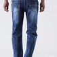 Men's Straight Leg Distressed Jeans - Dark Blue - 7 Semicolon Couture