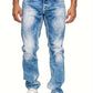 Men's Straight Leg Distressed Jeans - Light Blue - 7 Semicolon Couture