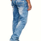 Men's Straight Leg Distressed Jeans - Light Blue - 7 Semicolon Couture