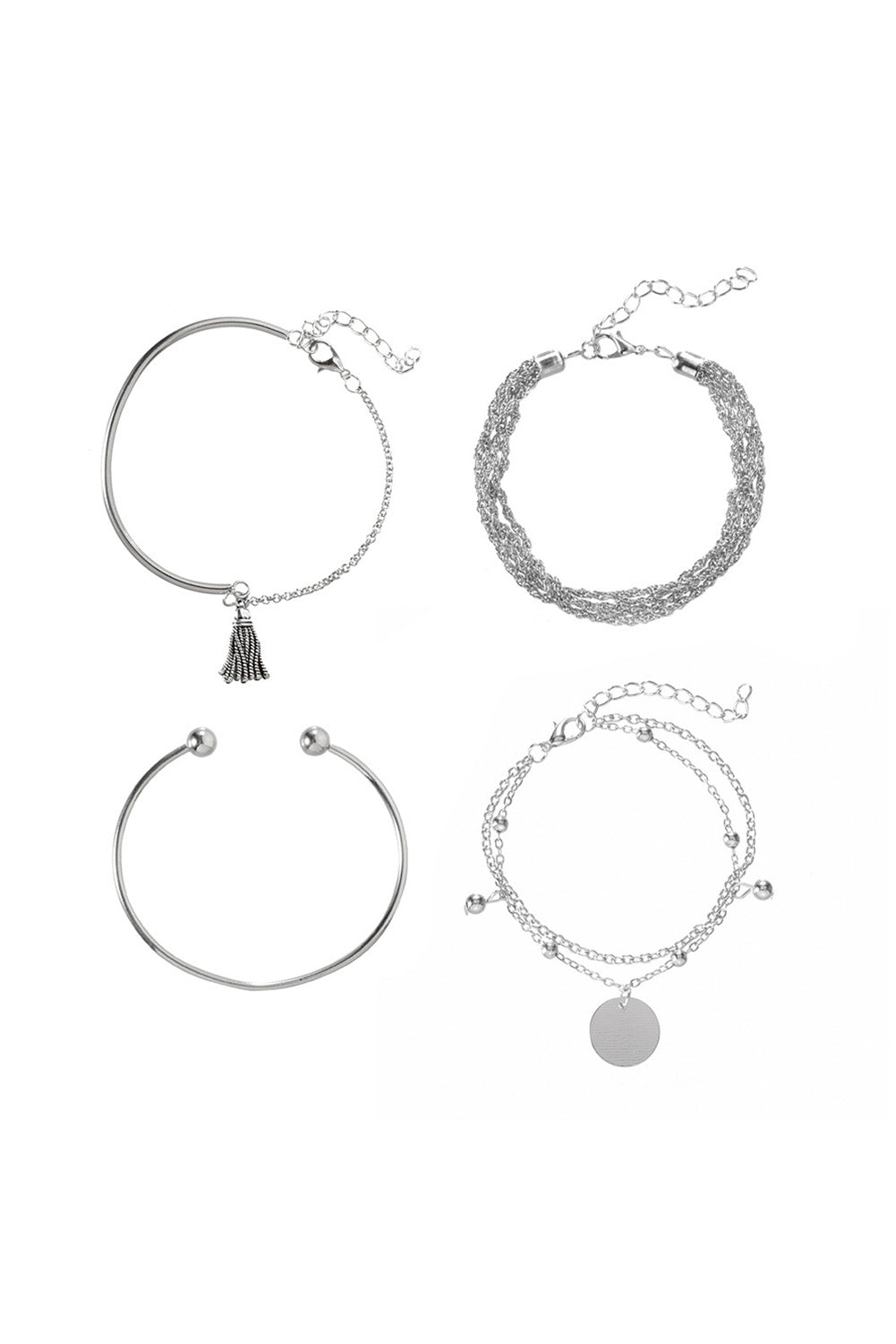 Multilayer Chain Disc Tassel Pendant Silvery Bracelet Set - 7 Semicolon Couture