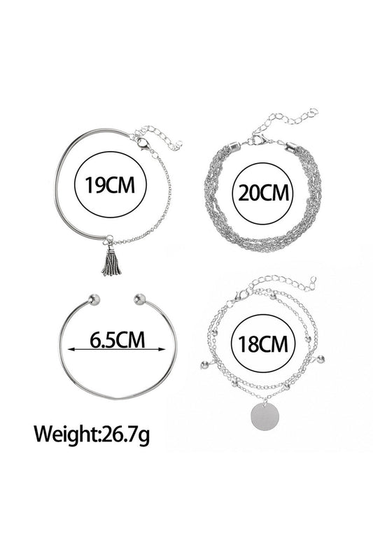 Multilayer Chain Disc Tassel Pendant Silvery Bracelet Set - 7 Semicolon Couture