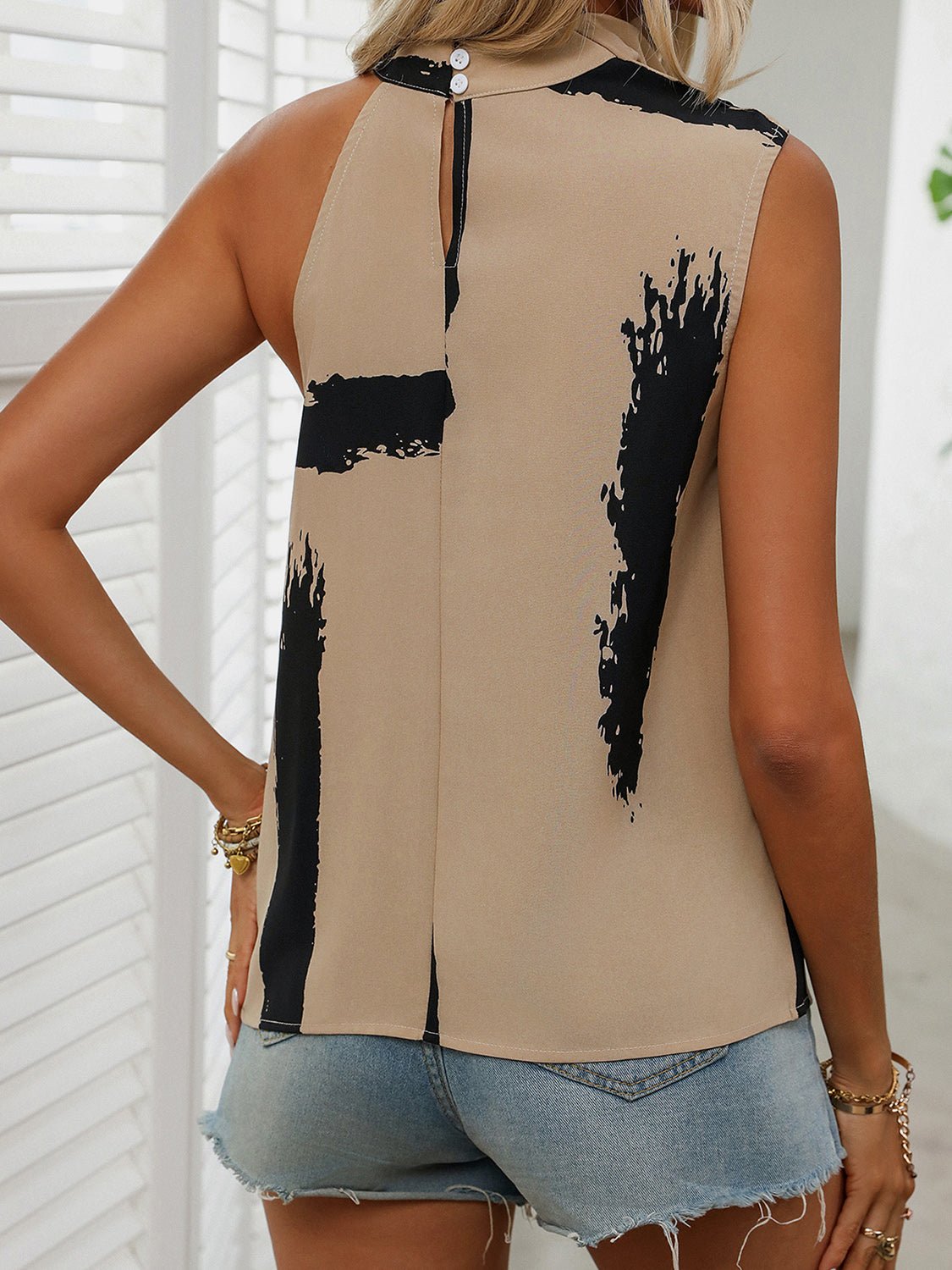 Perfee Cowl Neck Sleeveless Blouse - 7 Semicolon Couture