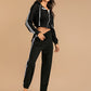 Perfee Drawstring Side Stripe Zip Up Hooded Top and Pants Set - 7 Semicolon Couture