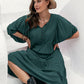 Plus Size Tie Neck Balloon Sleeve Midi Dress - 7 Semicolon Couture