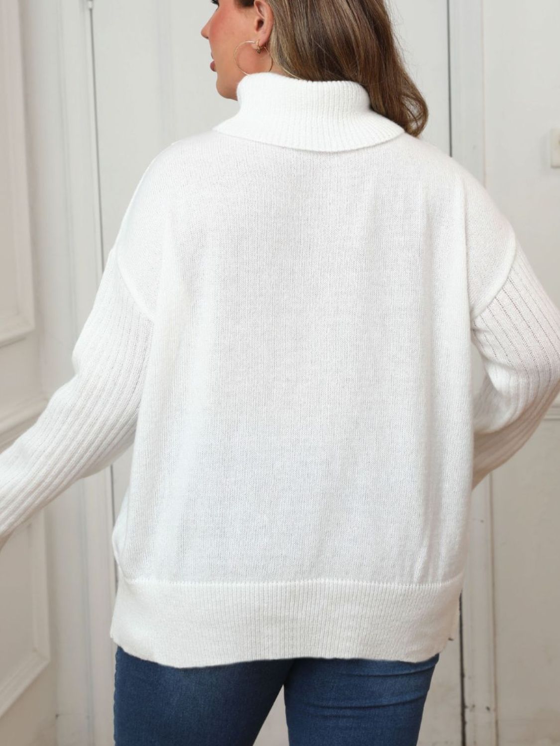 Plus Size Turtleneck Long Sleeve Sweater - 7 Semicolon Couture