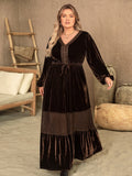 Plus Size V - Neck Balloon Sleeve Maxi Dress - 7 Semicolon Couture