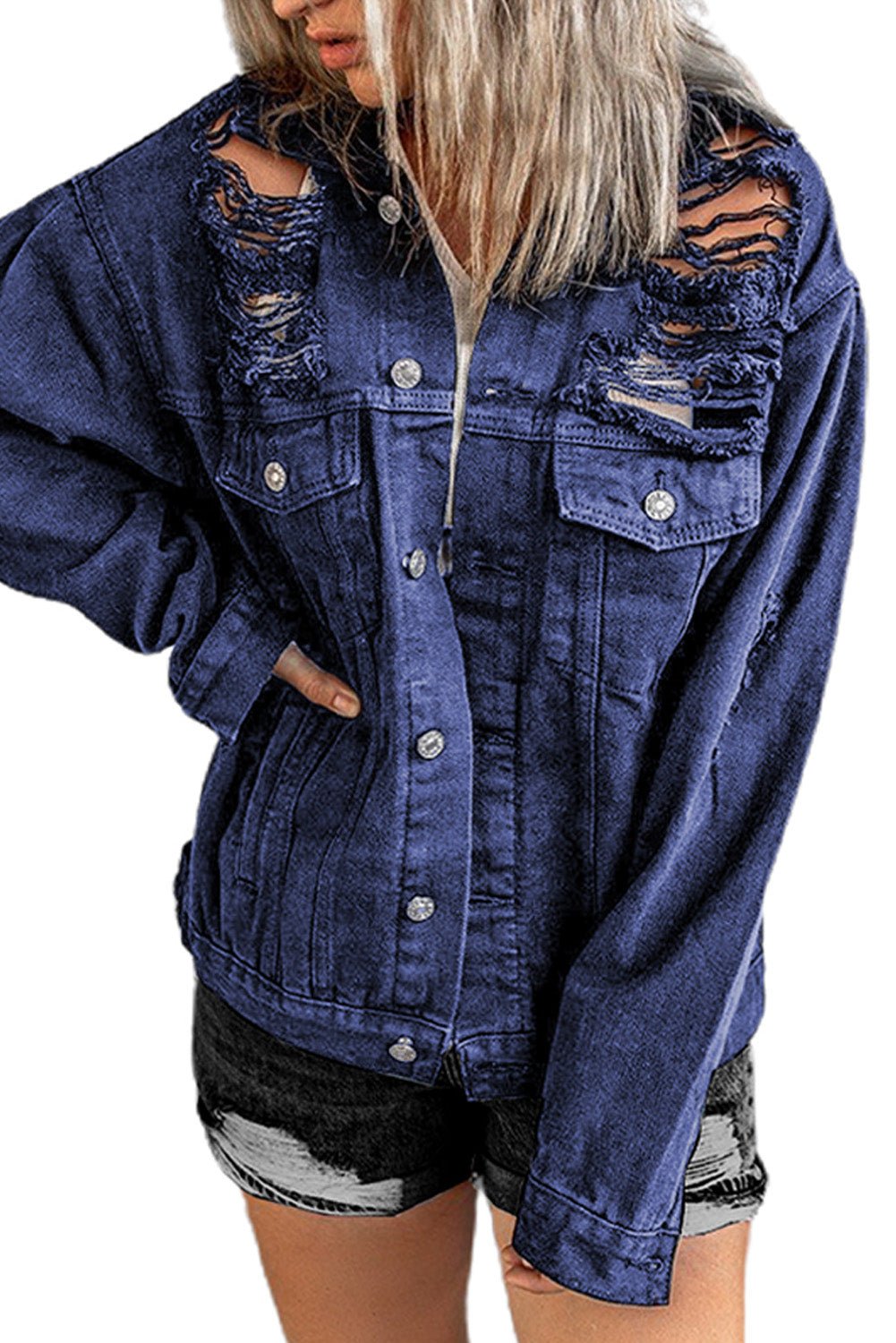 Rebel Ripped Denim Jacket - 7 Semicolon Couture