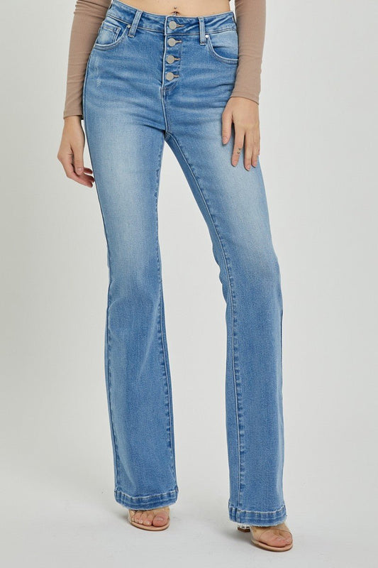 RISEN Full Size High Rise Button Fly Bootcut Jeans - 7 Semicolon Couture