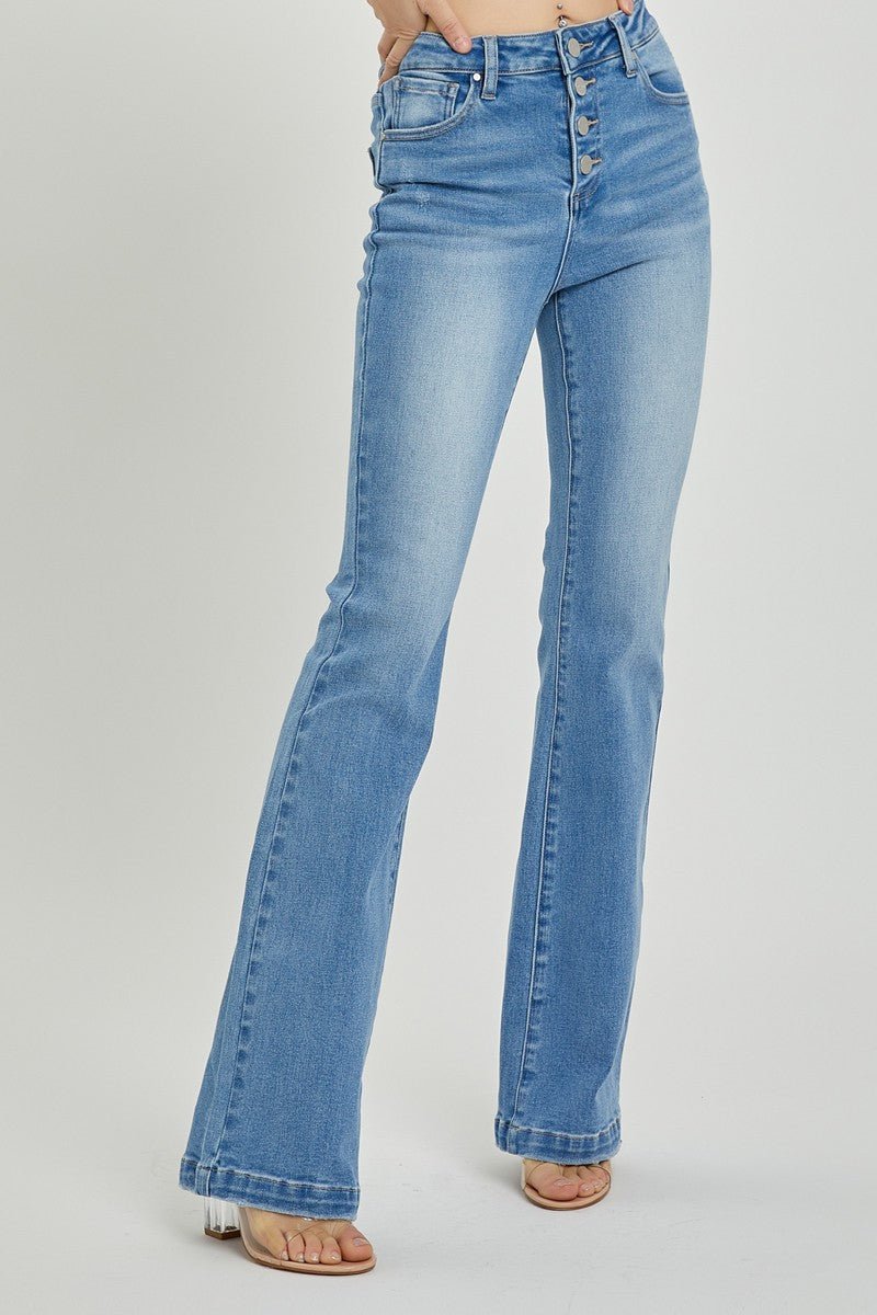 RISEN Full Size High Rise Button Fly Bootcut Jeans - 7 Semicolon Couture