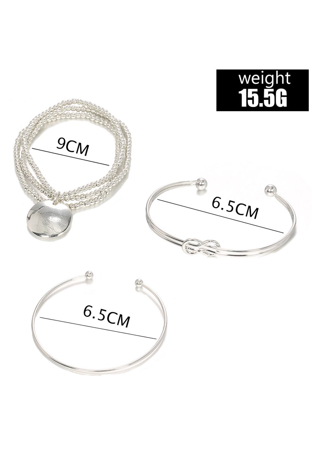 Silver Silver Knotted Beaded 3 - piece Bracelet Set - 7 Semicolon Couture