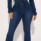 Slim fit elastic bell mouth washed long sleeved denim jumpsu - 7 Semicolon Couture