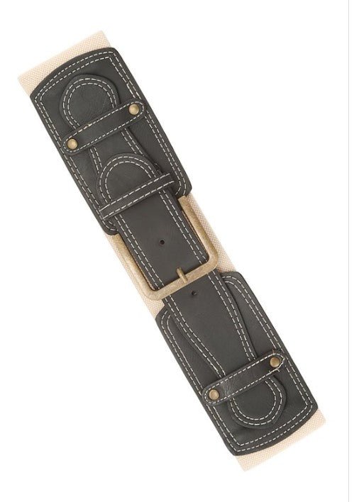 Stitched Buckle Accent Vintage Elastic Belt - 7 Semicolon Couture